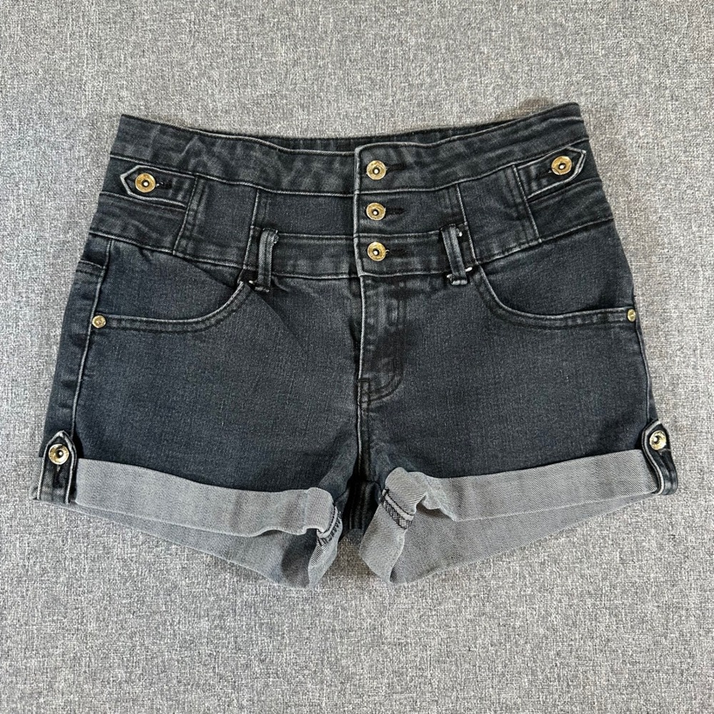 Seductions Sirens Womens High Waisted Denim Shorts Black Size 7 Y2K Cuffed Booty